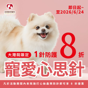 【慈愛動物醫院大灣院｜寵愛心思針 8折優惠活動開跑！】
